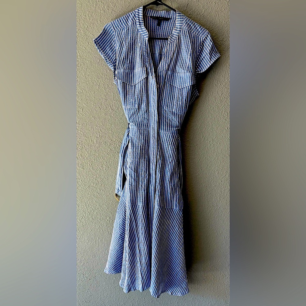 White House Black Market Navy and White Midi Dress